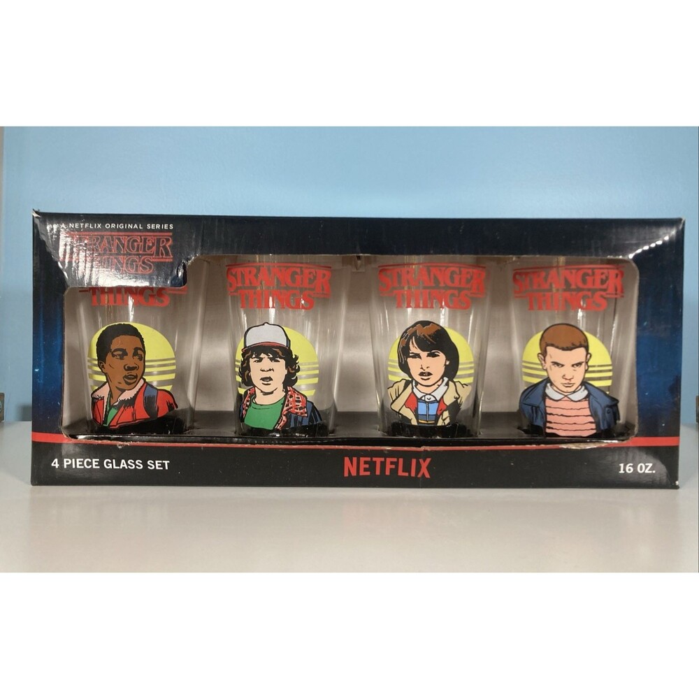 Stranger Things 4 Piece Set of  16 oz. Glasses  • NEW in Box • Netflix Original